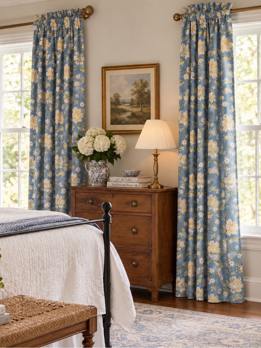 Vintage Laura Ashley Blue and Cream Floral Drapes- Set of 4